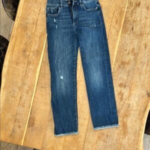 DL1961 Blue Straight Leg Jeans with Subtle Distressing